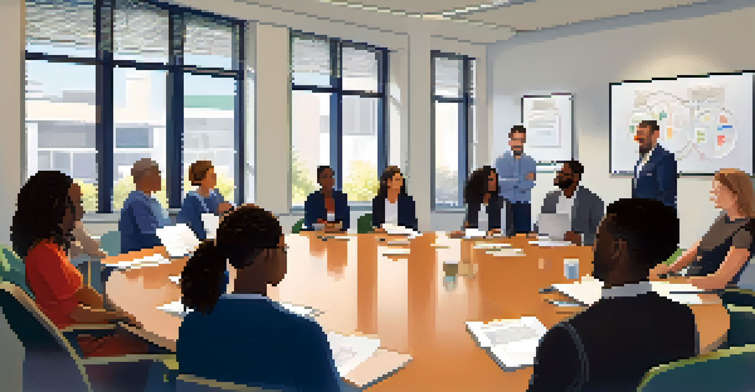 A diverse group of managers in a training workshop about mental health, engaging in discussion and learning.