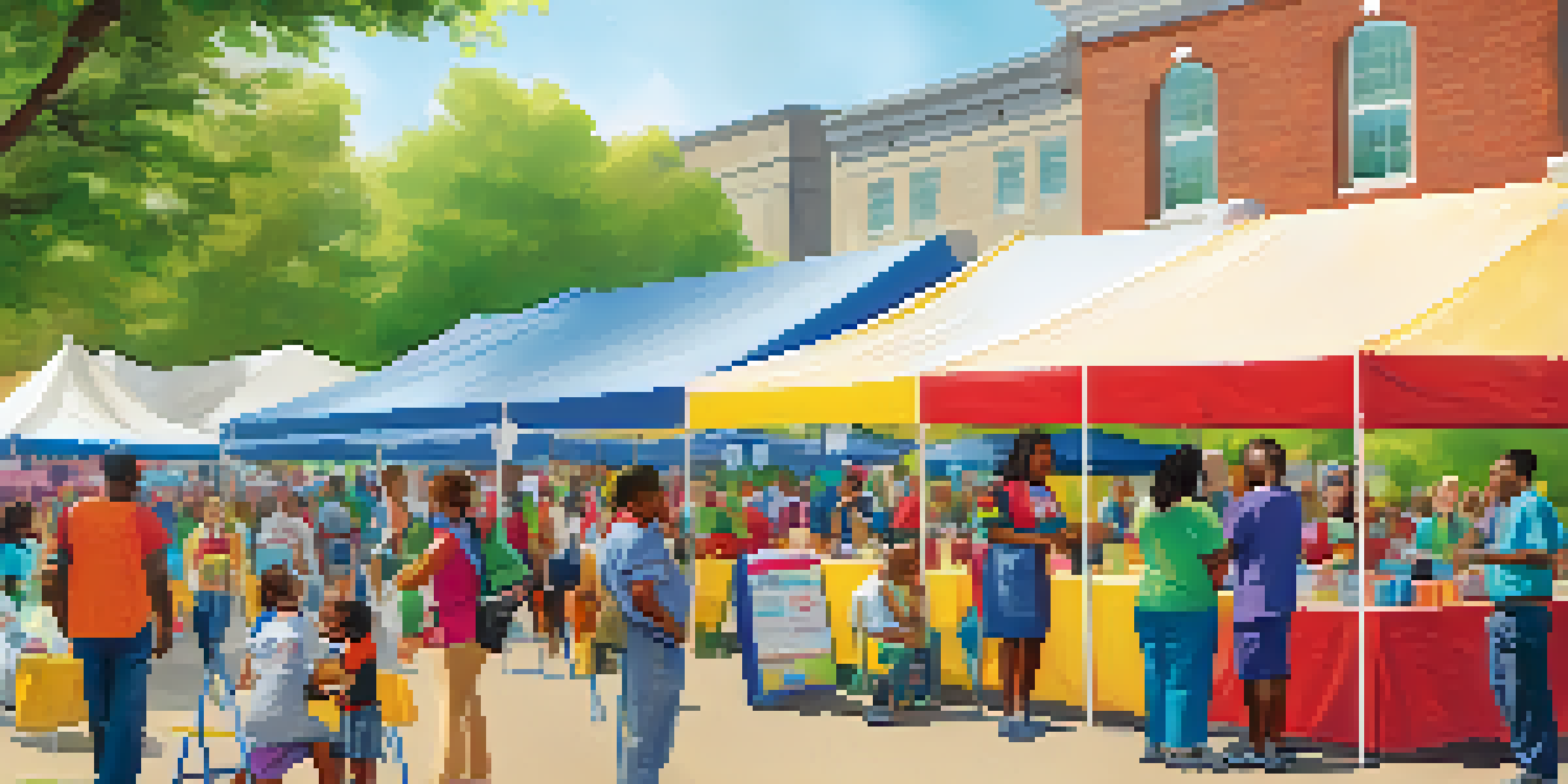 A lively health and wellness fair with diverse attendees interacting with health service providers and colorful booths.