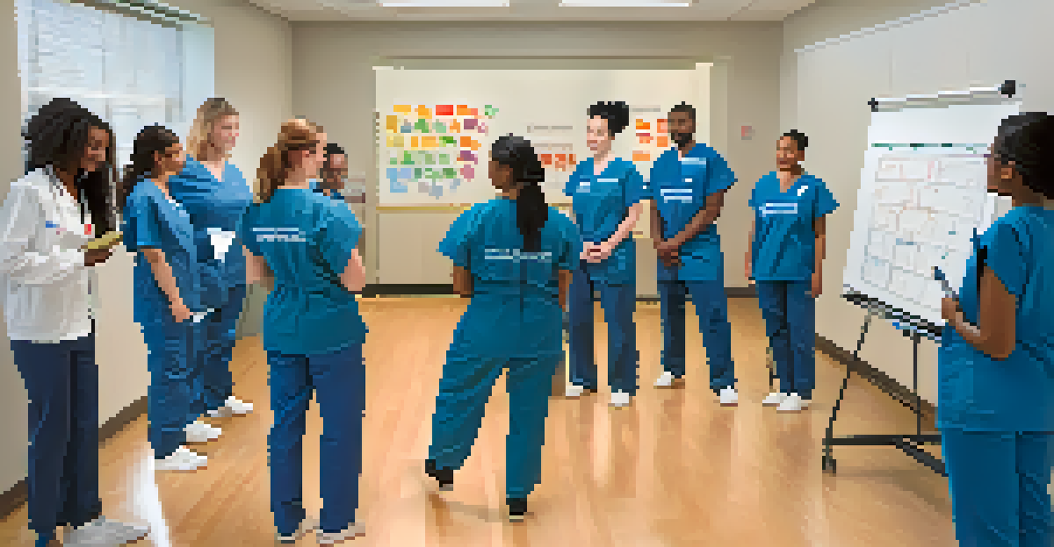 An instructor conducting a cultural competency workshop with nursing students role-playing.