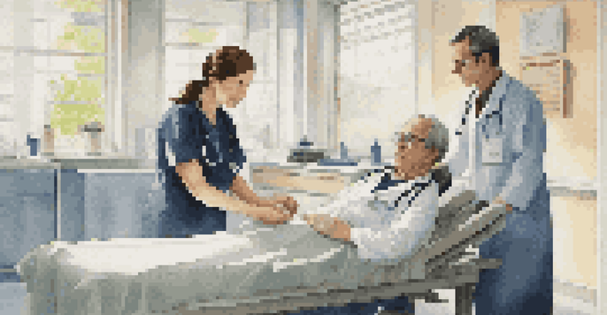 A doctor examining a patient in a bright examination room, showcasing a caring healthcare environment.