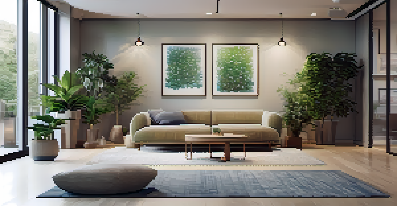 A cozy meditation room in an office, decorated with plants and art, furnished with comfortable seating and soft lighting.