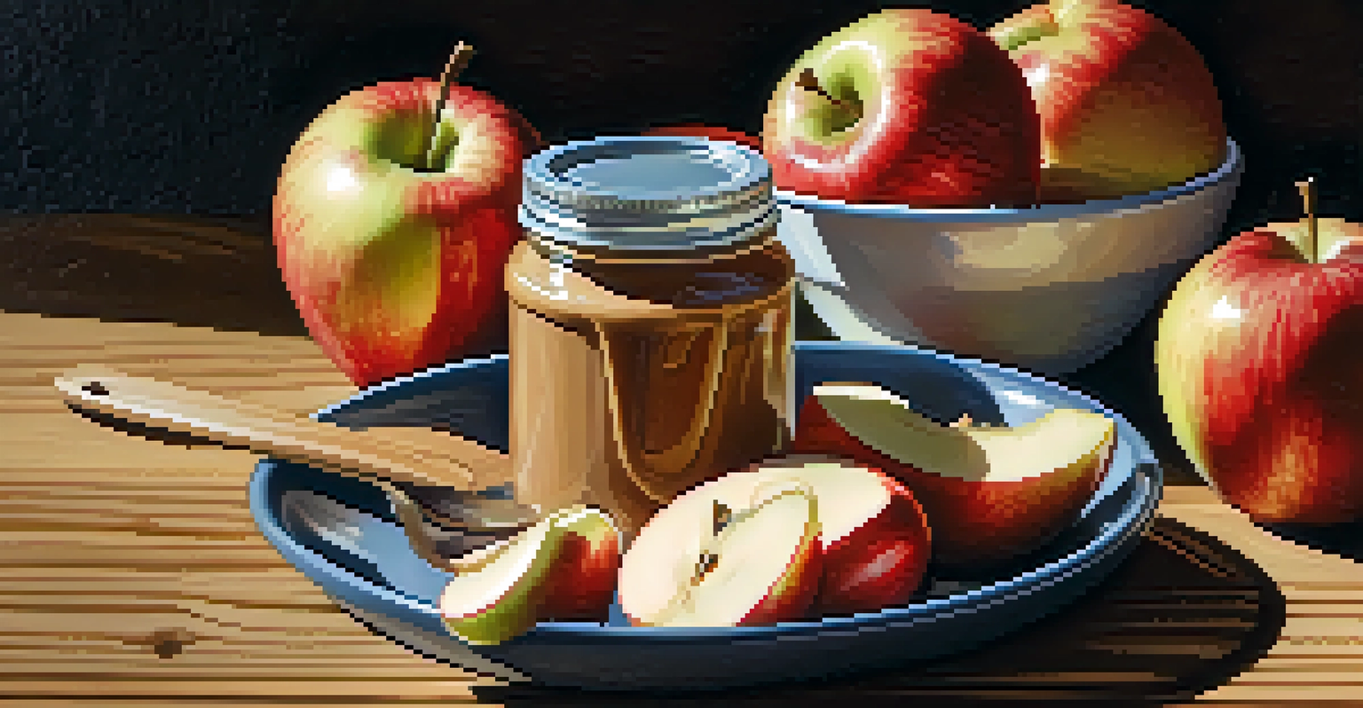 A close-up of apple slices with almond butter, highlighting a nutritious snack.