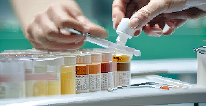 A healthcare professional performing a skin prick test on a patient's arm, with visible allergen extracts in a tray and a bright clinic environment.