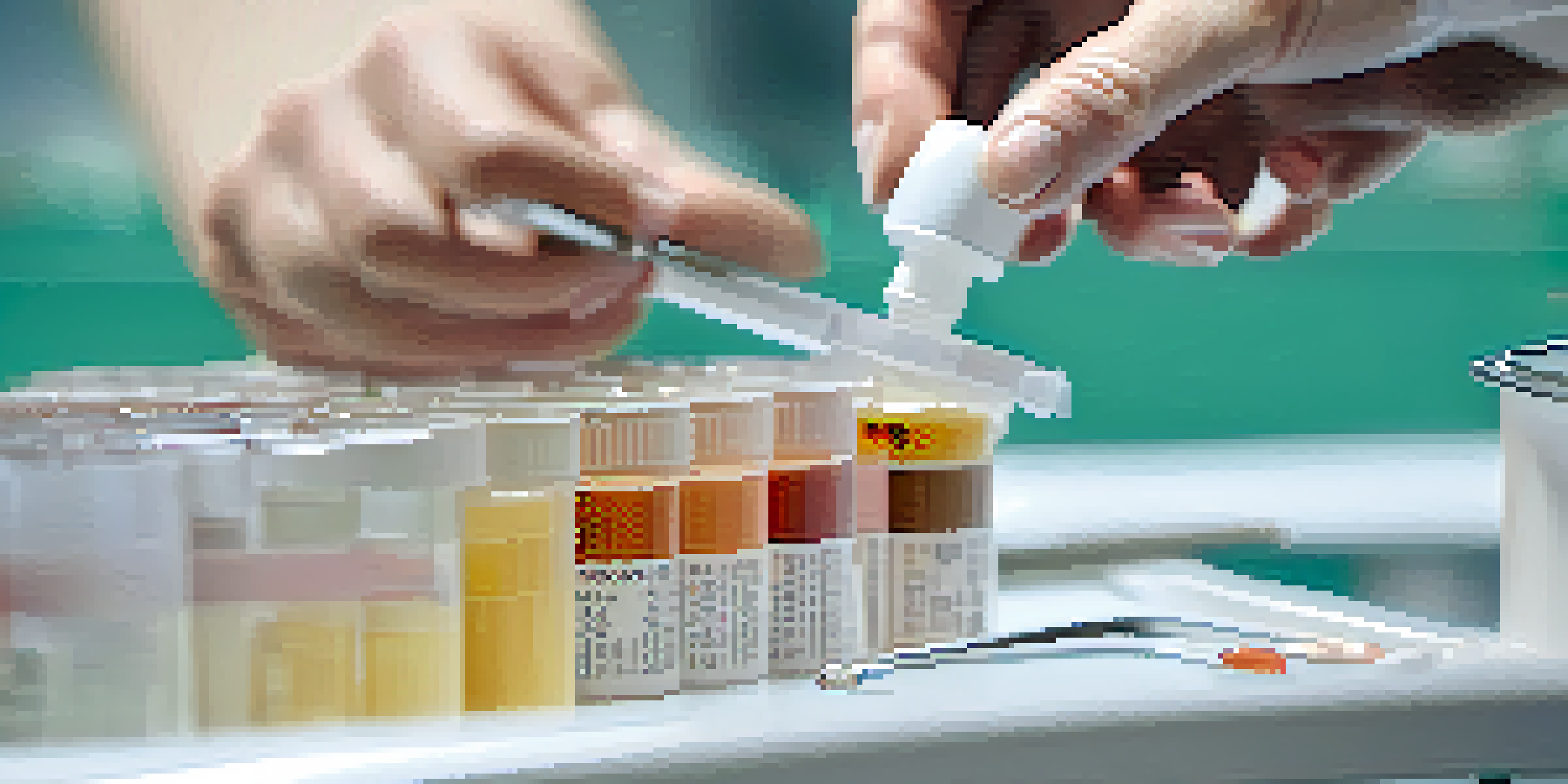 A healthcare professional performing a skin prick test on a patient's arm, with visible allergen extracts in a tray and a bright clinic environment.