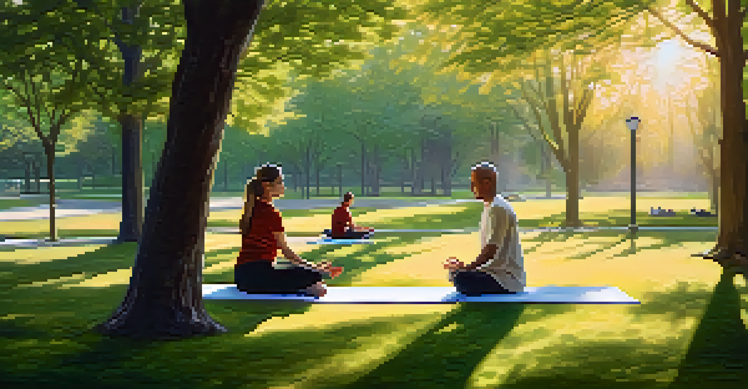 A patient practicing mindfulness in a serene park setting, with a healthcare provider walking in the background, emphasizing support.