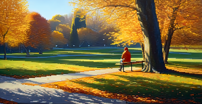 A person sits on a bench in a peaceful park surrounded by colorful autumn trees, reflecting on forgiveness and healing.
