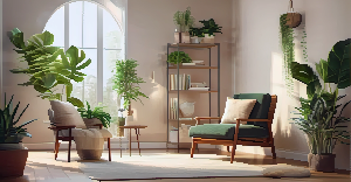 A cozy mindfulness corner with a comfortable chair, indoor plants, and soft lighting, designed for relaxation and meditation.