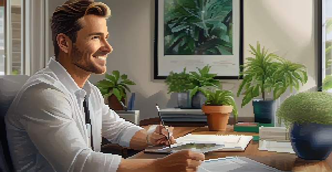 A health coach and client in a cozy office, with the coach actively listening and the client looking engaged.