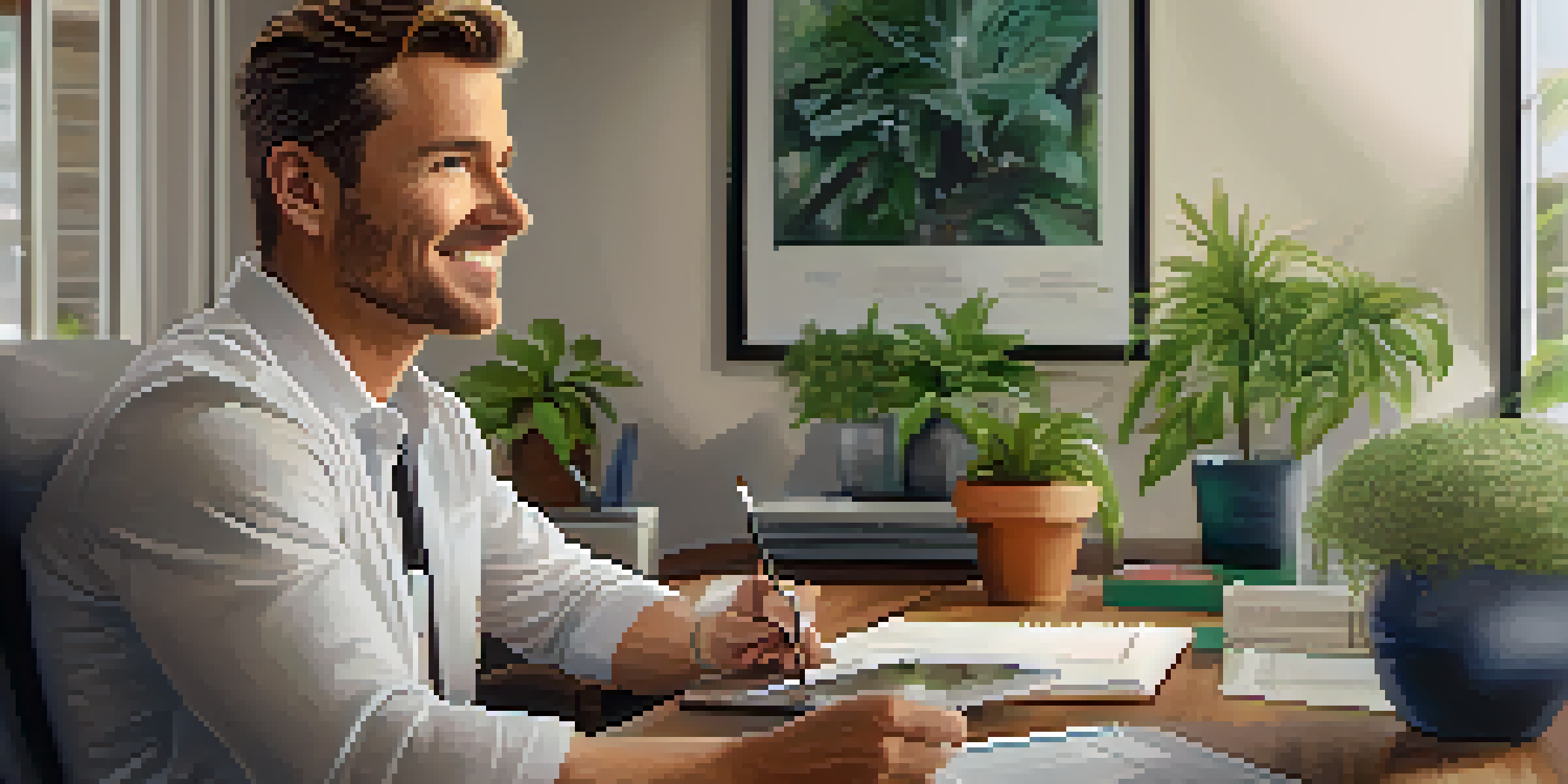 A health coach and client in a cozy office, with the coach actively listening and the client looking engaged.
