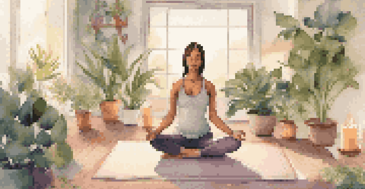A woman practicing yoga in a tranquil setting, promoting relaxation and calmness.