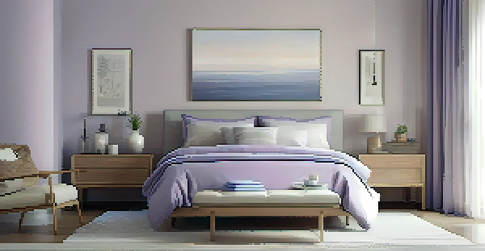 A peaceful bedroom with a neatly made bed, soft pastel colors, and natural light, designed for relaxation and better sleep.