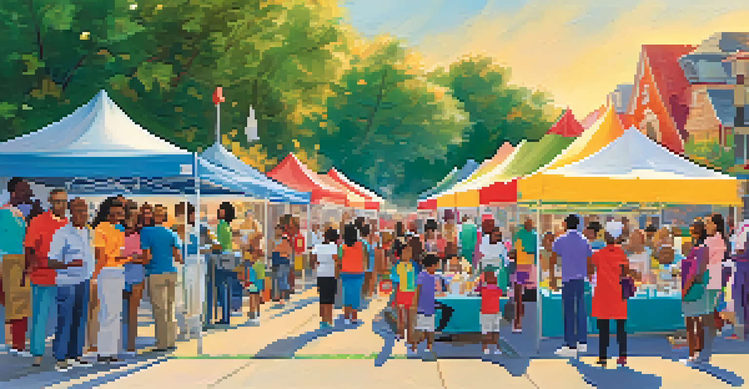 A lively community health fair with diverse individuals participating in health screenings and educational activities.