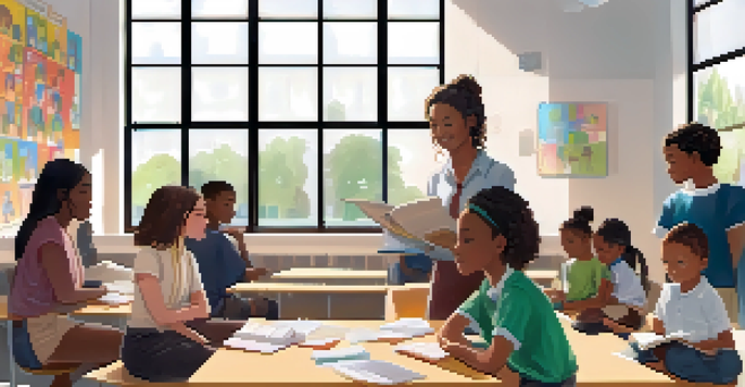 A cozy classroom with diverse students discussing wellness, illuminated by natural light, with motivational posters about mental health on the walls.