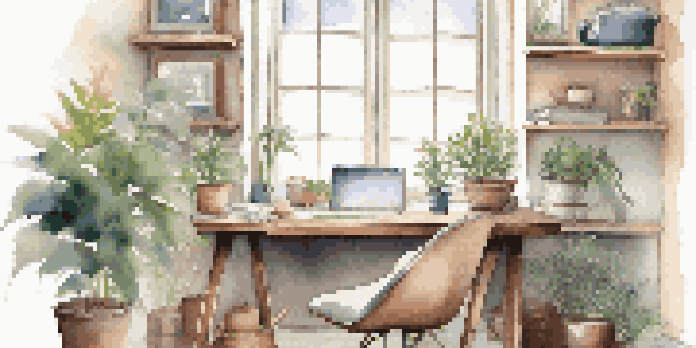 A peaceful workspace with soft lighting, a cozy chair, and a journal on the desk.