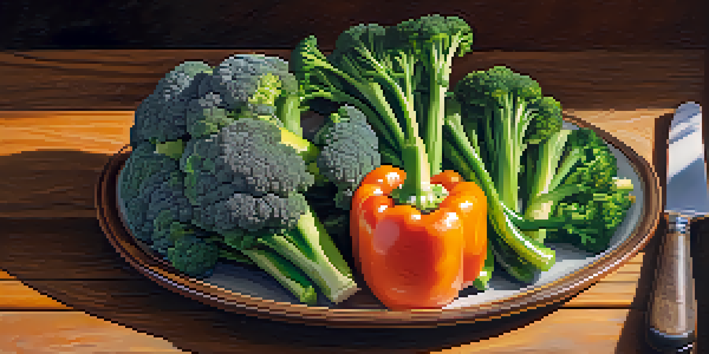 A colorful assortment of steamed vegetables including broccoli, carrots, and bell peppers arranged on a plate, with sunlight illuminating their textures.