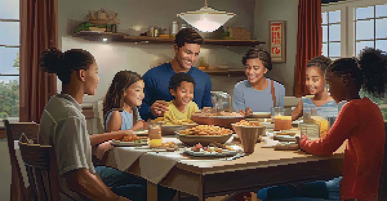 A family discussing a food allergy action plan at a dining table with a safe meal.