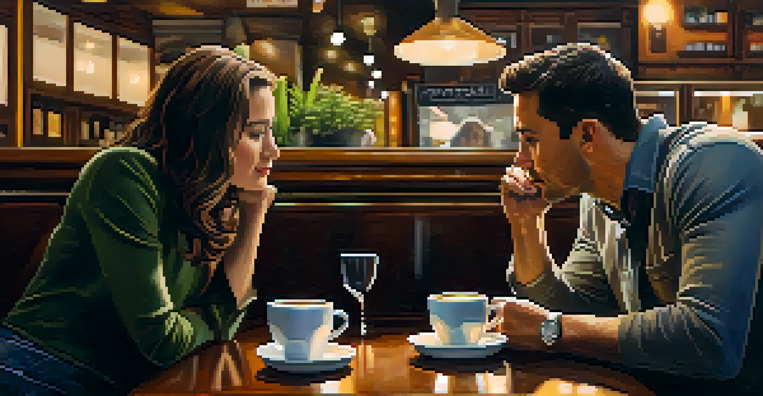 Two colleagues having a supportive conversation in a cozy coffee shop, showcasing empathy and understanding.