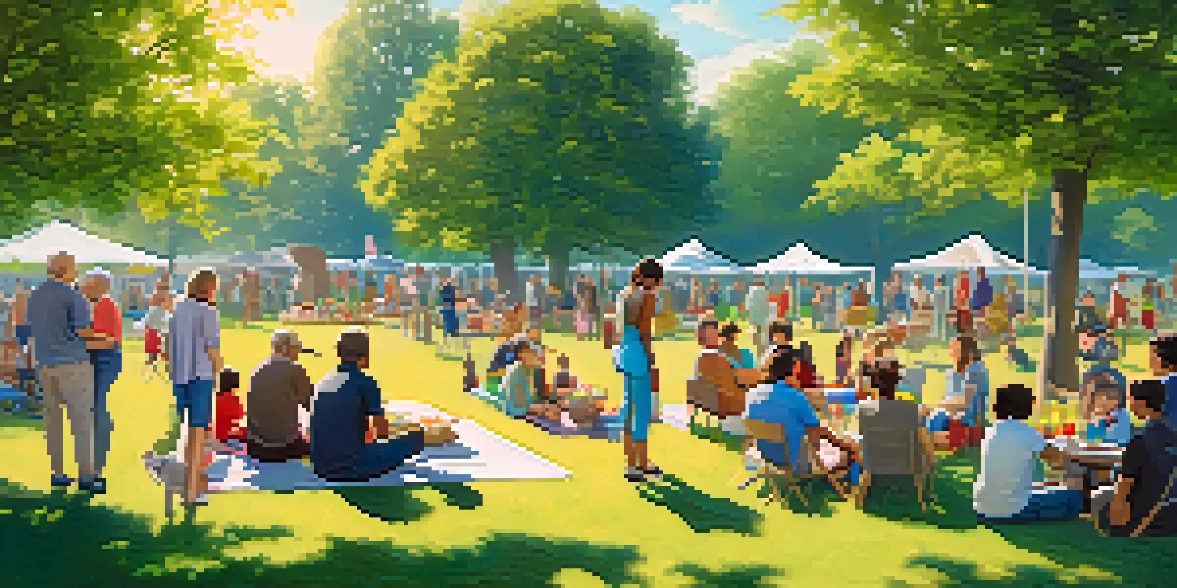 A diverse group of people in a park enjoying a sunny day, symbolizing community safety and unity.