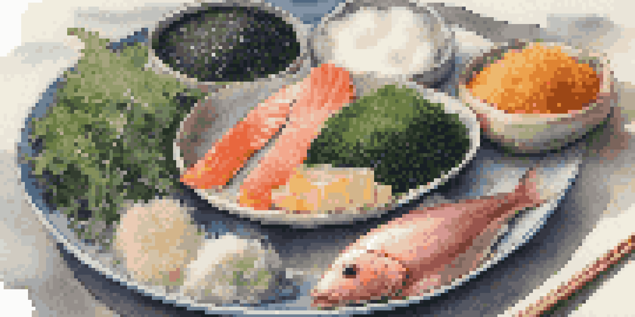 A close-up of a plate filled with iodine-rich foods such as kelp, nori, dairy products, cod, and iodized salt, with vibrant colors and natural lighting.