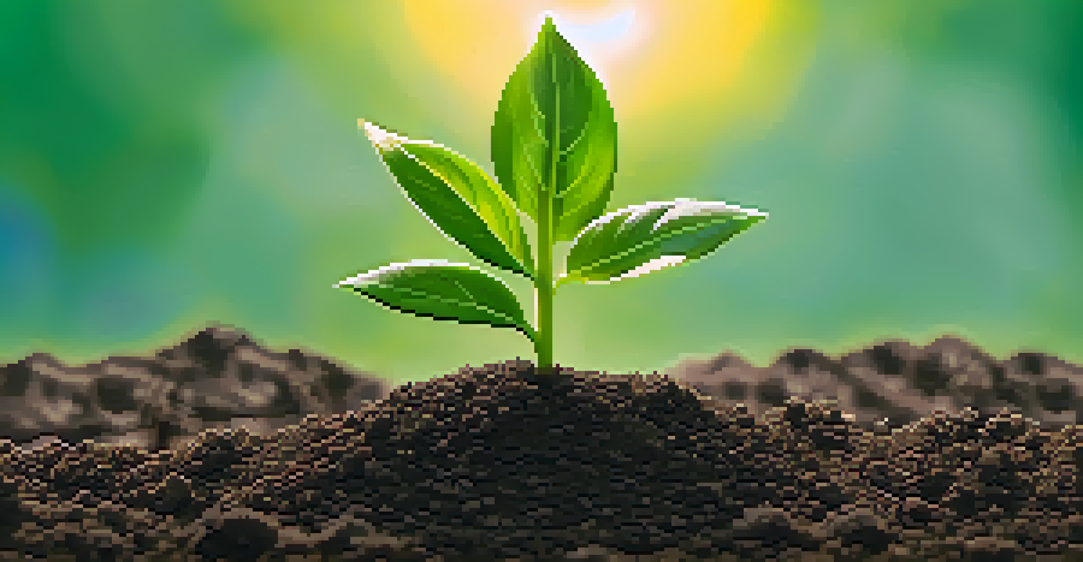 A seedling growing in rich soil under sunlight, symbolizing personal growth from counseling.
