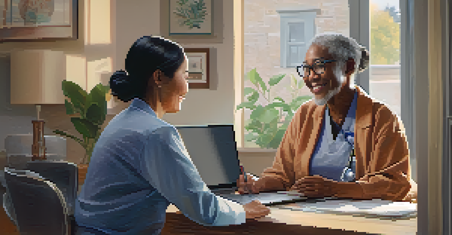A telehealth consultation between a smiling female doctor and an attentive elderly male patient, highlighting accessibility in healthcare.