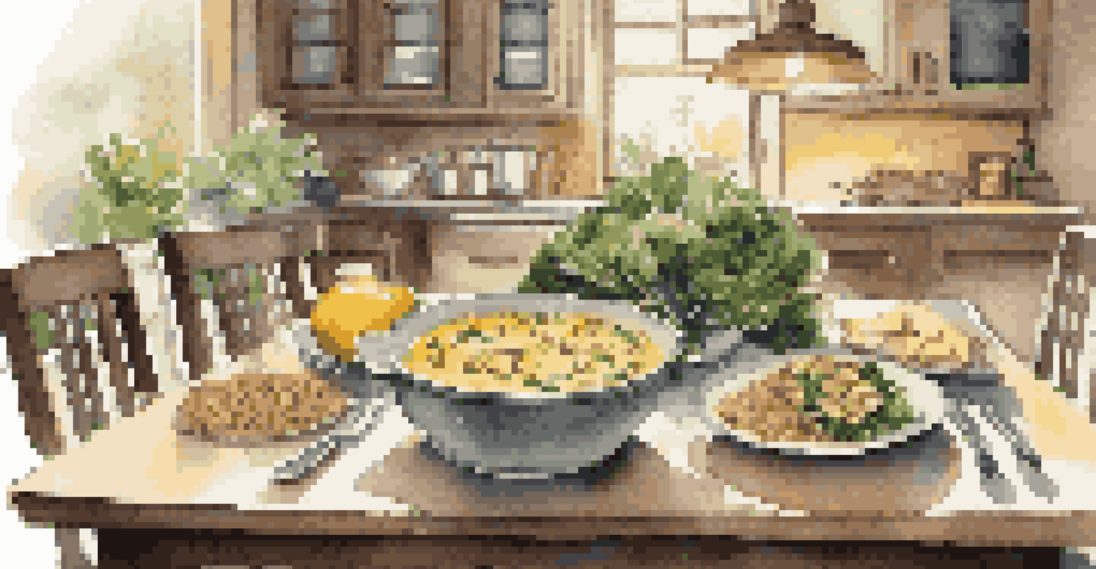 A dinner table set with a healthy meal, including leafy greens and lean proteins, along with almonds and bananas, illuminated by soft candlelight.