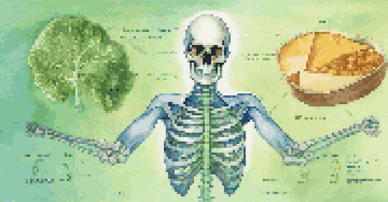 A diagram illustrating Vitamin K2's function in the body, with a glowing human skeleton and arrows showing calcium flow, surrounded by food icons.