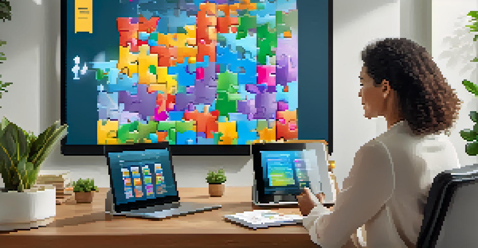 A person interacting with a brain training app on a tablet at a stylish desk with motivational quotes and plants around.