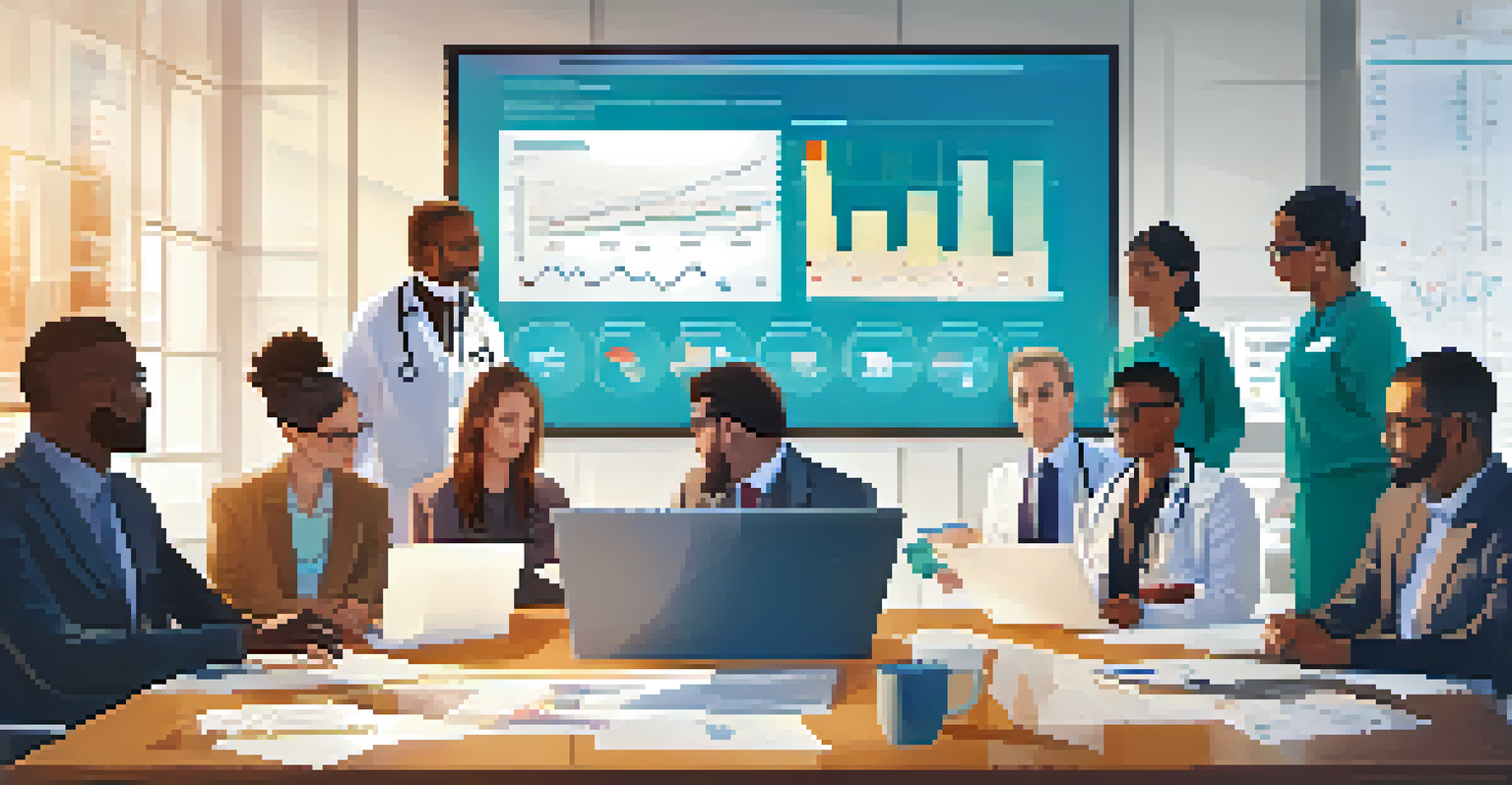 Healthcare professionals discussing data analytics from electronic health records at a conference table.