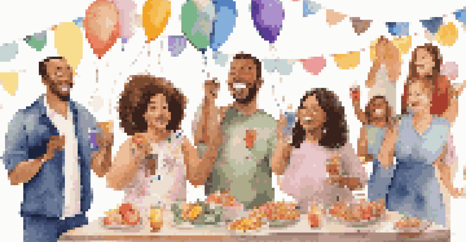 A group of individuals celebrating with smiles, holding healthy snacks and drinks, with a banner that reads 'Celebrating Success'.