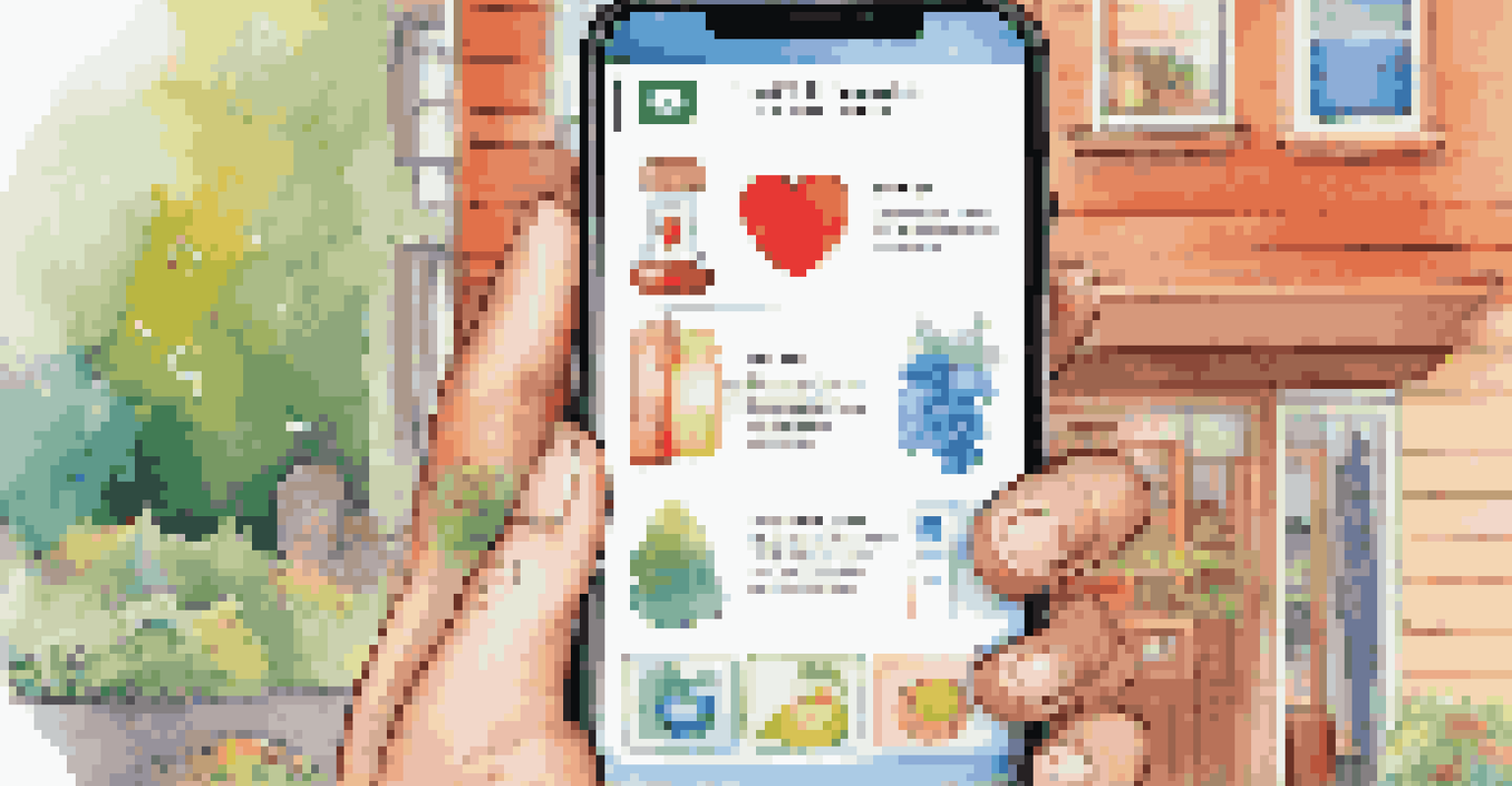 A smartphone showing a health app interface with colorful health tips, set against a cozy home background.