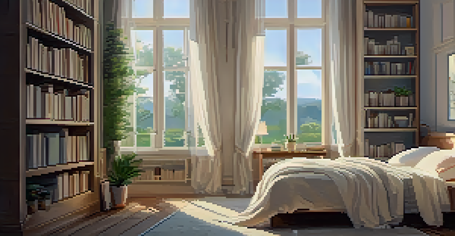 A cozy bedroom with soft lighting, inviting decor, and a bed ready for restful sleep.