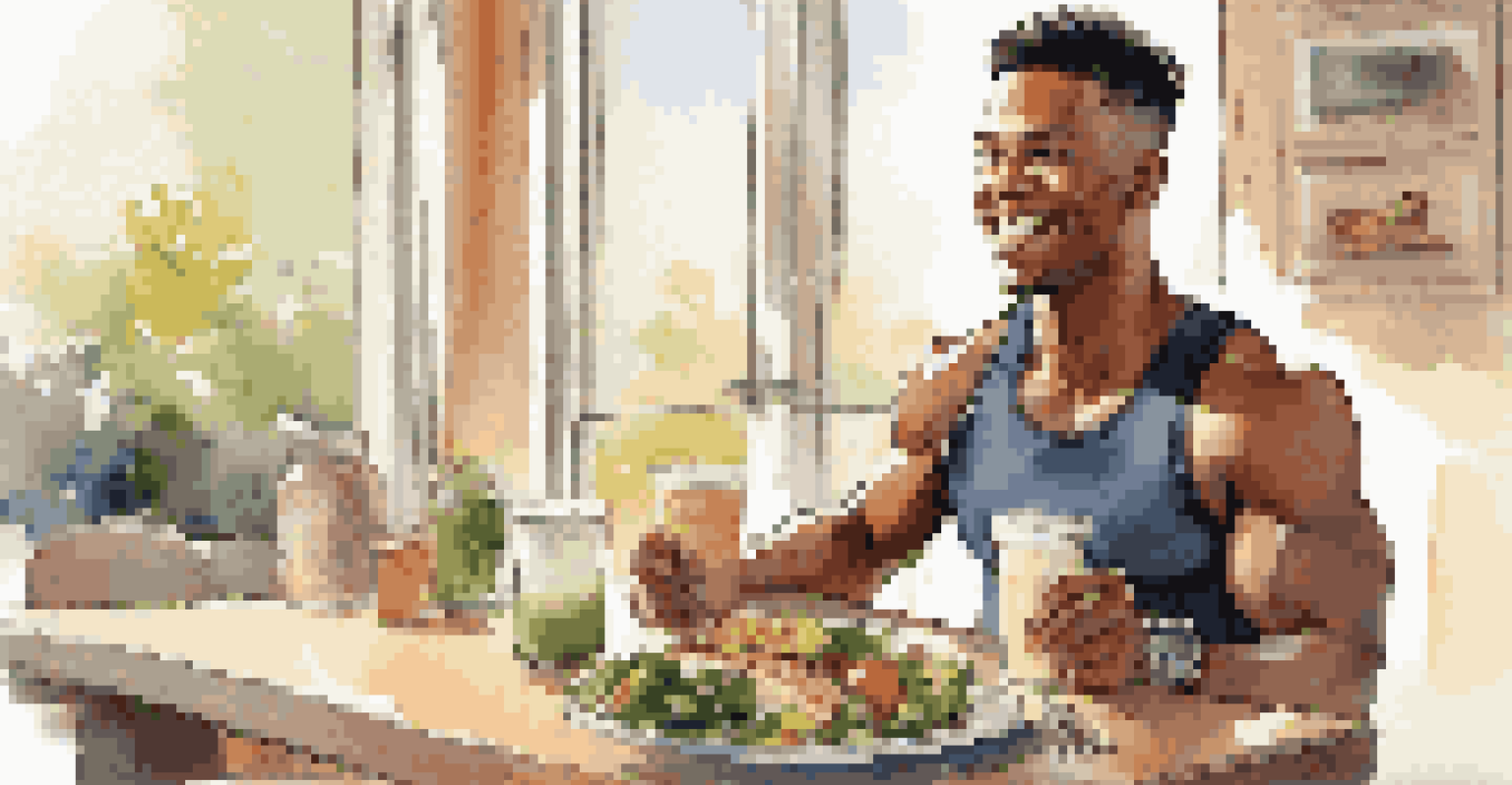 An athlete enjoying a nutritious post-workout meal at a dining table, with a protein smoothie and a chicken sandwich.
