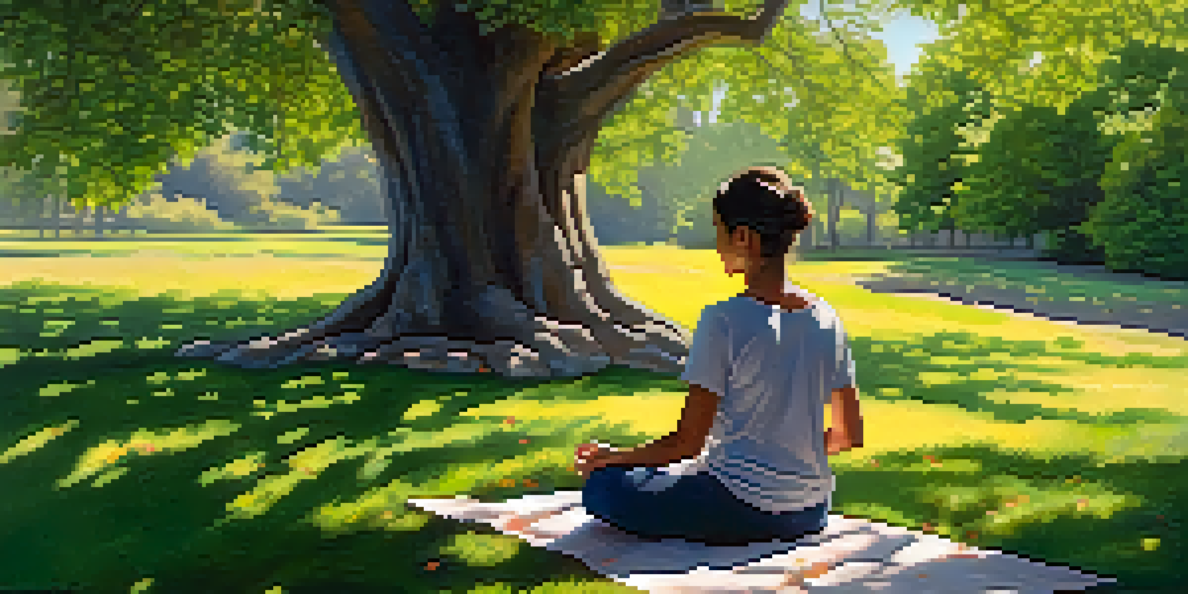 A person meditating in a peaceful garden surrounded by flowers and sunlight.