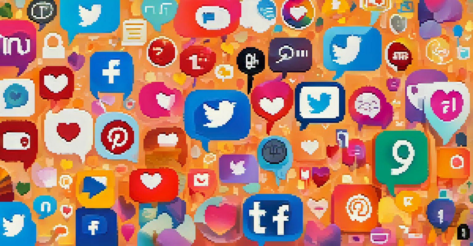 A colorful digital social media feed showcasing positive mental health posts and awareness symbols.