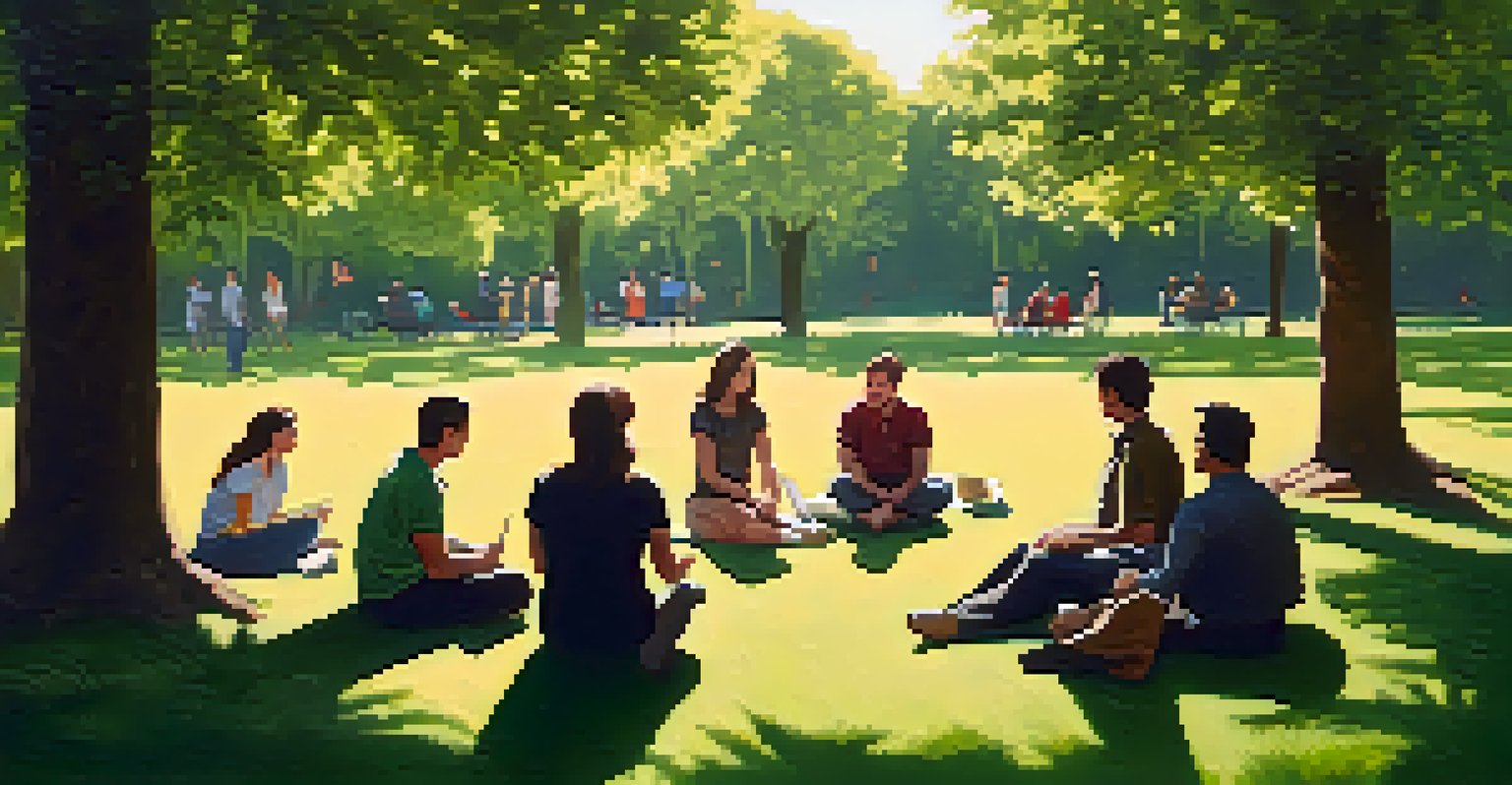 A group of people sitting in a circle in a park, participating in a supportive therapy session.