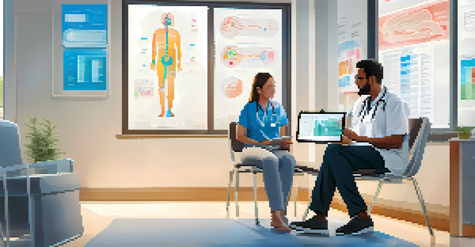 A patient and healthcare provider discussing health data in a bright clinic.
