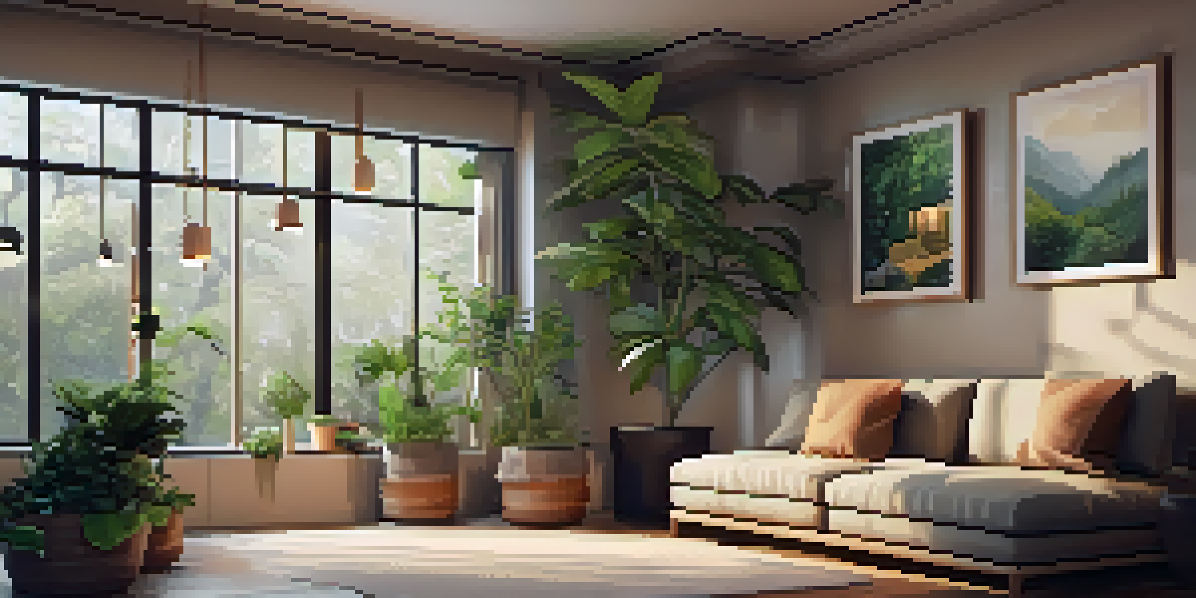 A cozy relaxation corner with cushions, dim lighting, a sound machine, and nature-themed decor.