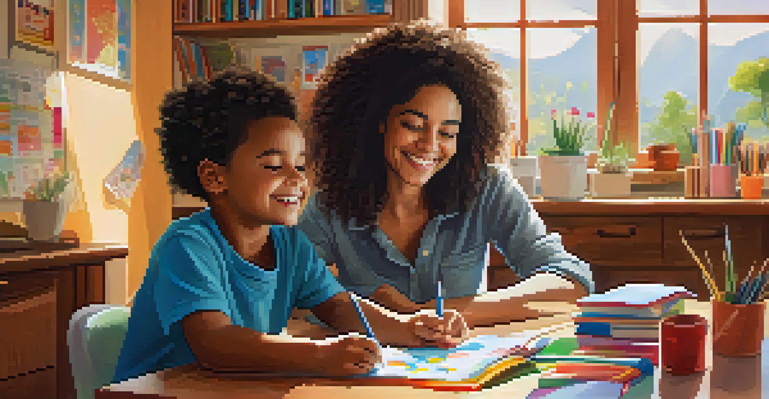 A parent and child creating a daily schedule together at home, emphasizing a supportive environment.