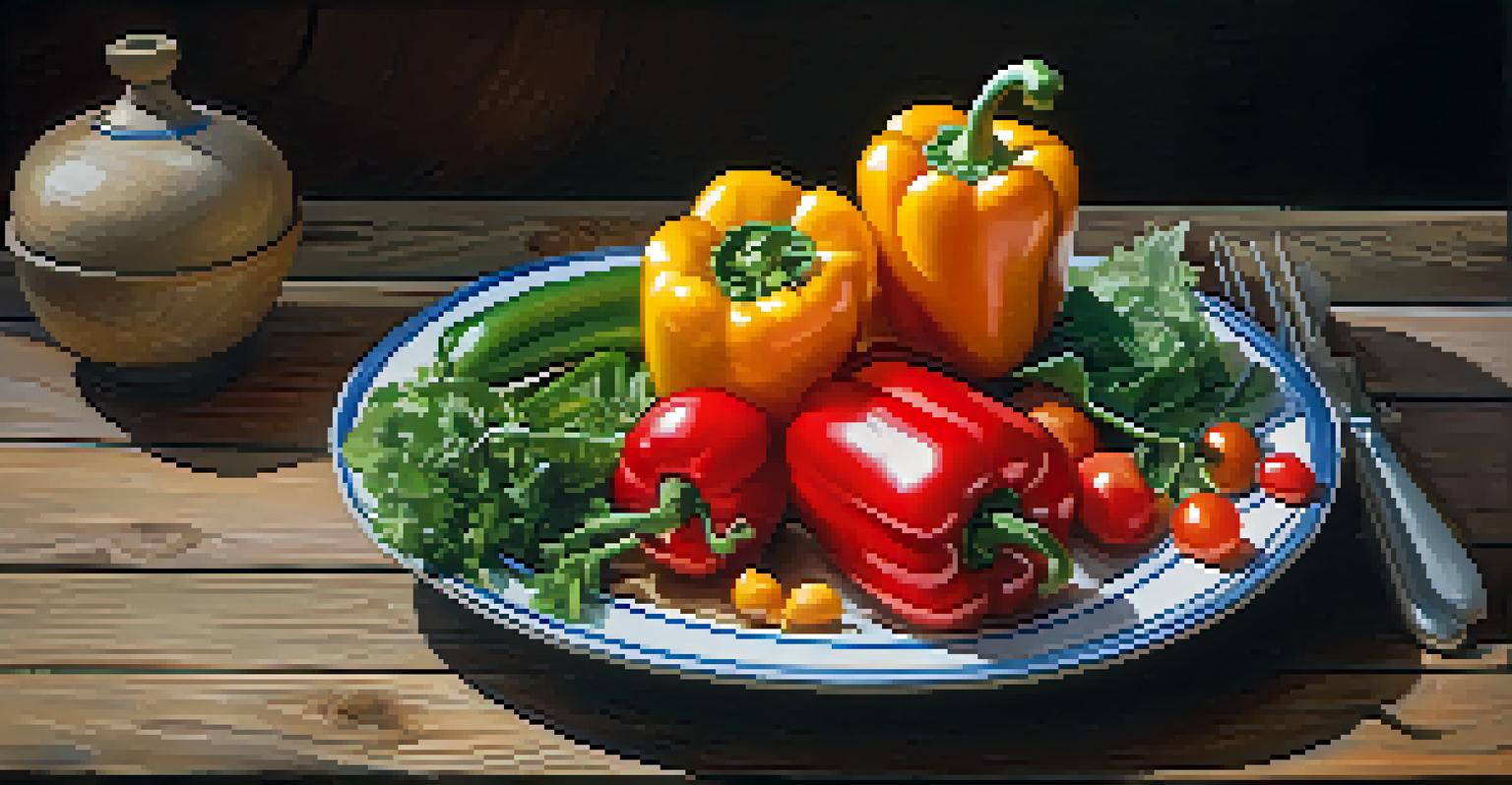 A close-up of a plate filled with colorful fresh vegetables on a wooden table.