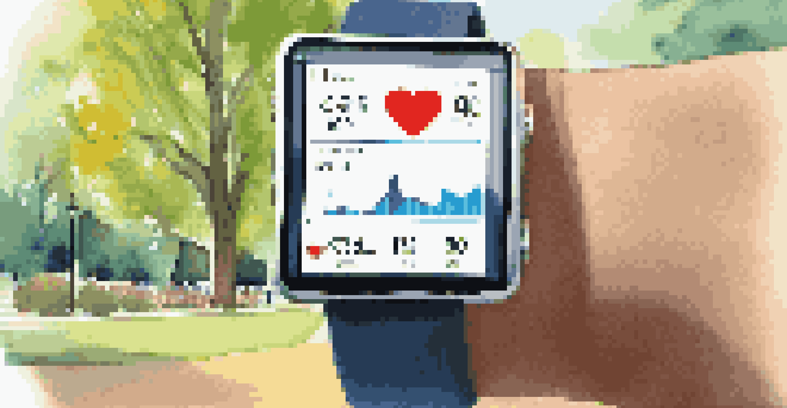 A close-up of a wearable health device on a wrist, displaying heart rate data against a blurred park background.