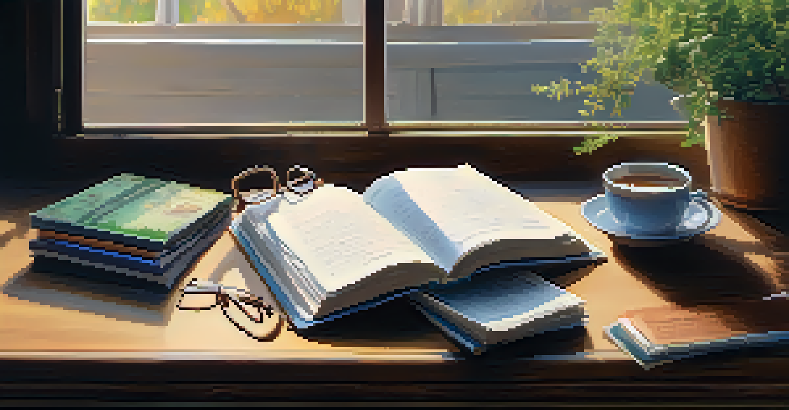 A close-up of an open sleep diary with handwritten notes, a cup of herbal tea, and reading glasses, illuminated by soft morning light.