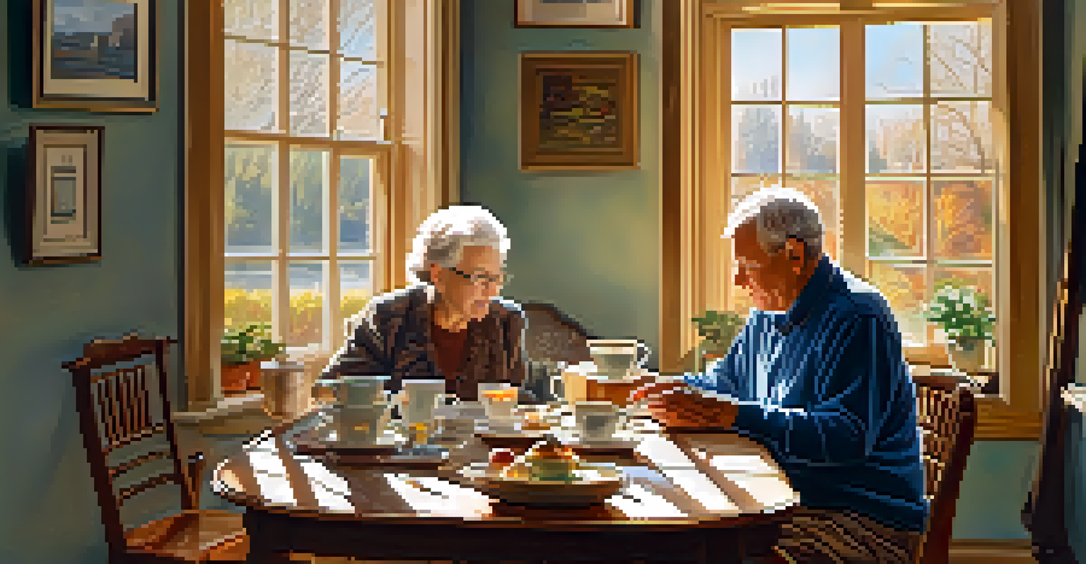 An older adult working on puzzles at a dining table in a sunlit room, surrounded by books and a cup of tea.