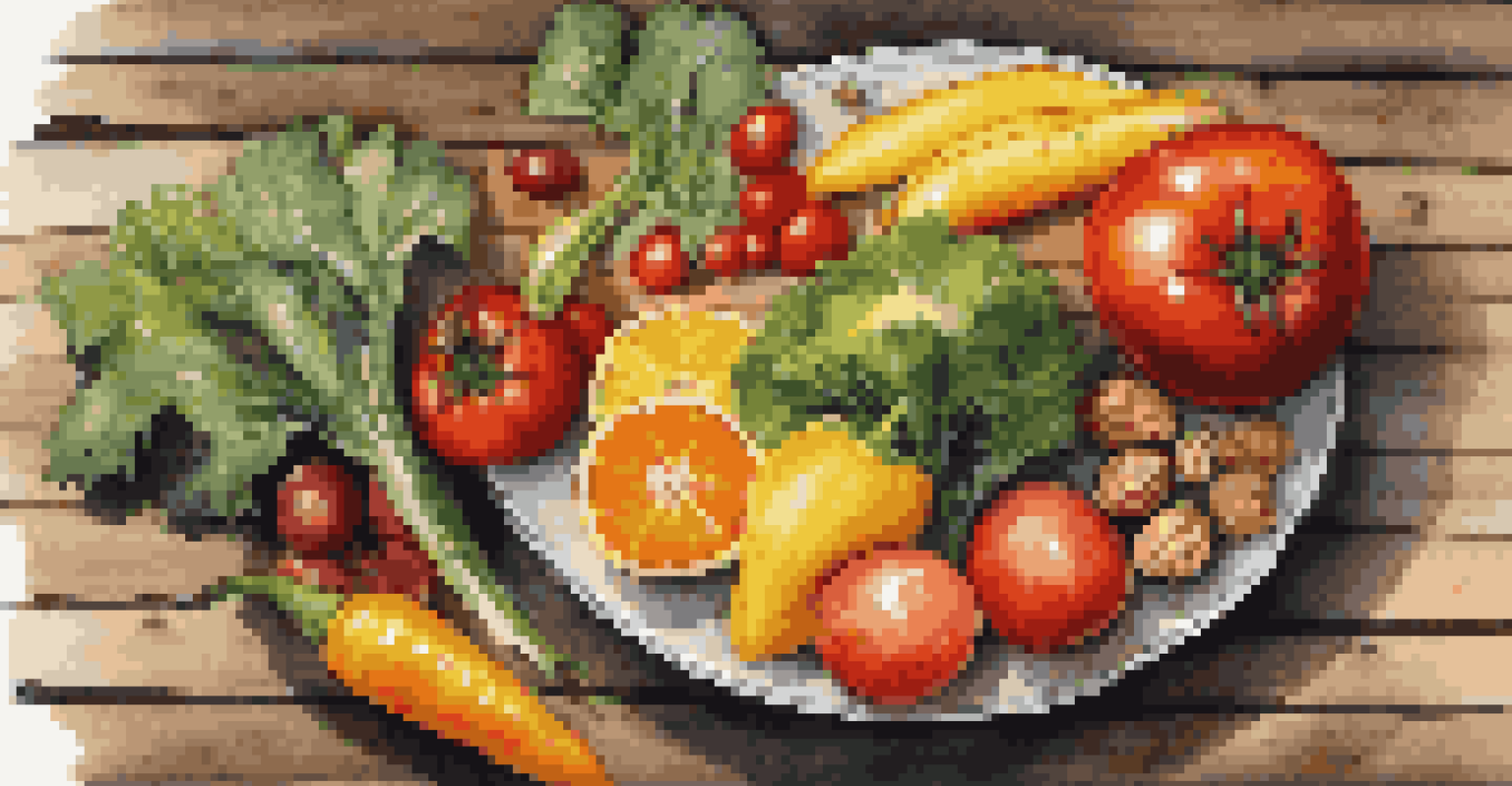 A vibrant plate of colorful fruits and vegetables beautifully arranged, highlighting healthy eating.