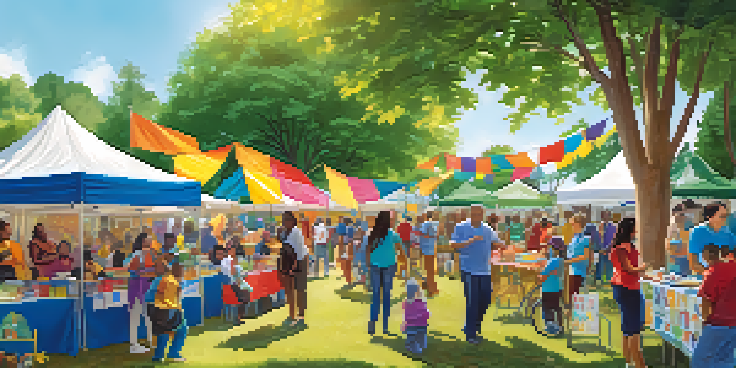 A community health fair with diverse individuals engaging in health support activities, set in a sunny park.