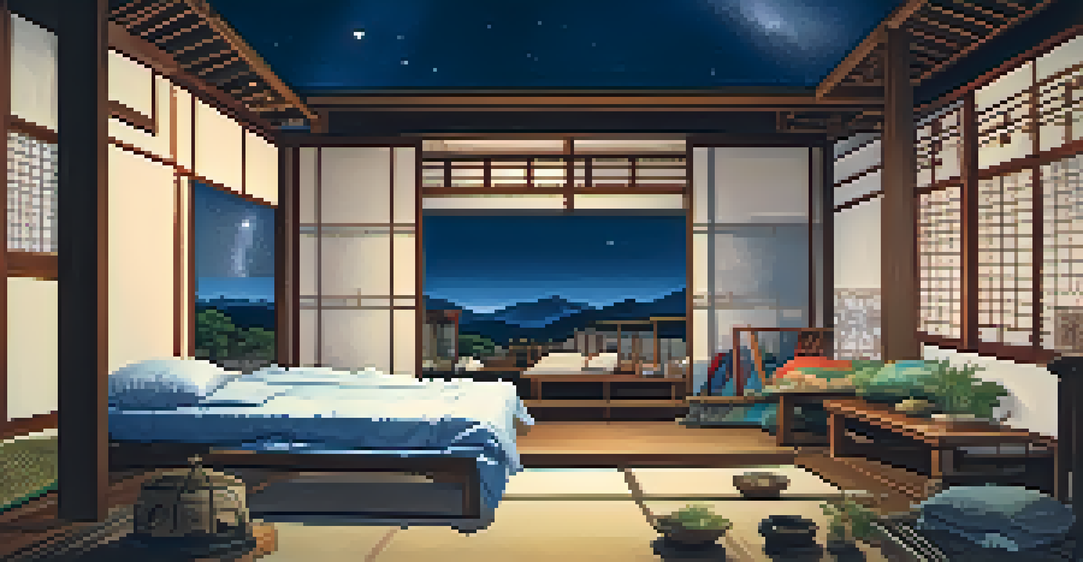 A collage showing different cultural sleeping environments, including a Japanese futon, a Western bedroom, and an outdoor sleeping arrangement.