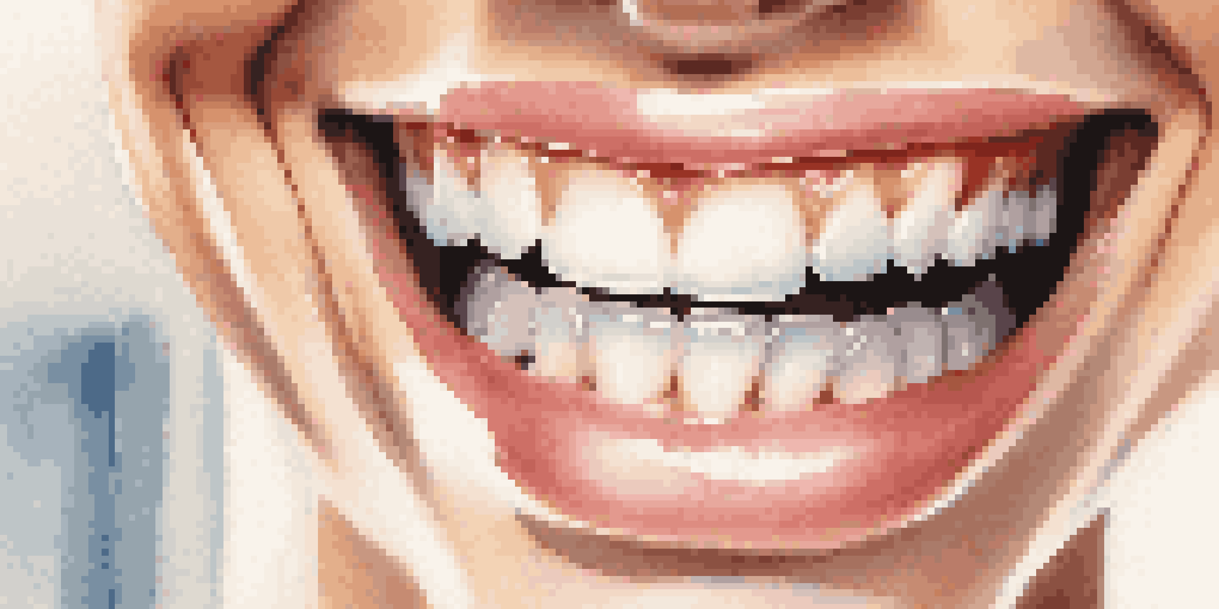 Close-up of a bright smile with perfectly aligned teeth in a serene dental office background.