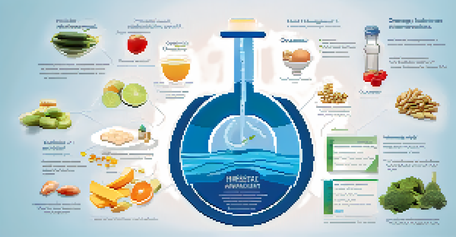 An infographic showing the link between nutrition and chronic pain management, with icons of nutrients on a calming blue background.