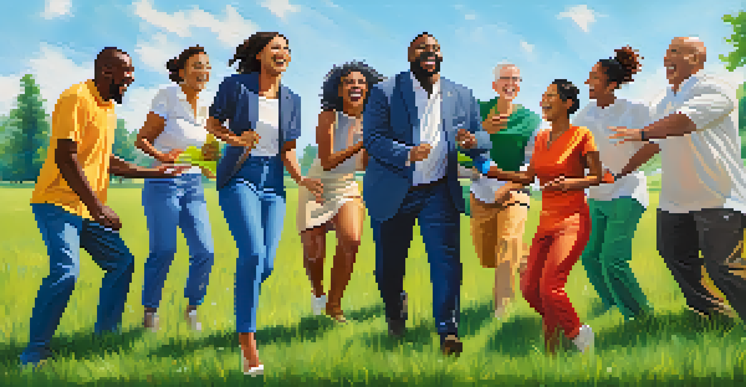 A diverse team participating in an outdoor team-building activity, showcasing laughter and collaboration.