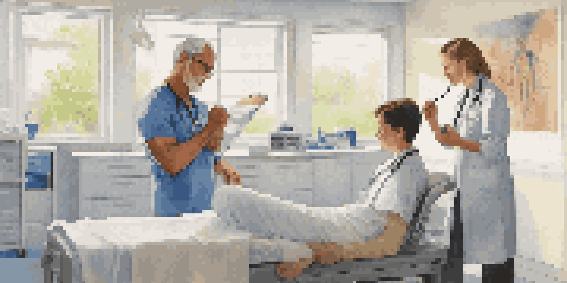 A family physician examining a young athlete in a bright clinic, showcasing a warm interaction and a well-equipped medical environment.